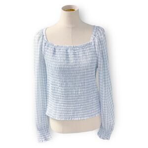 Ann Taylor Womens Size Large Checker Gingham Cottage Core Long Sleeve Blouse
